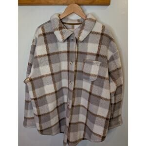 Koolaburra by UGG Plaid Sherpa Shacket Brown Gray Cream Cozy Fleece 1X